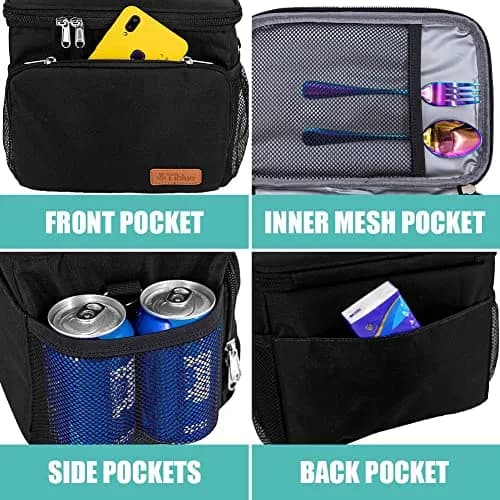 Tiblue Insulated Lunch Bag for Women/Men | Leakproof, Reusable, Thermal, Adjustable Strap (Medium,Black) thumbnail 5