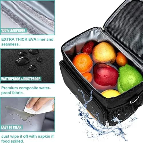 Tiblue Insulated Lunch Bag for Women/Men | Leakproof, Reusable, Thermal, Adjustable Strap (Medium,Black) thumbnail 6