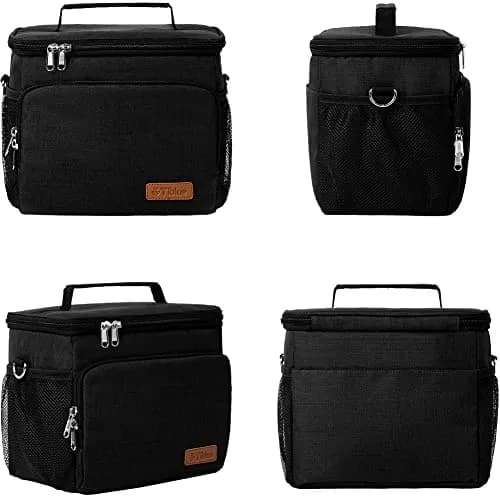 Tiblue Insulated Lunch Bag for Women/Men | Leakproof, Reusable, Thermal, Adjustable Strap (Medium,Black) thumbnail 8