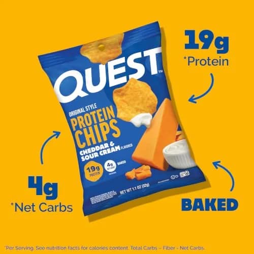Quest Nutrition Cheddar & Sour Cream Protein Chips 1.1 oz (31g) Bags, 19g Protein, 4g Net Carbs | Gluten-Free Baked Snack thumbnail 2