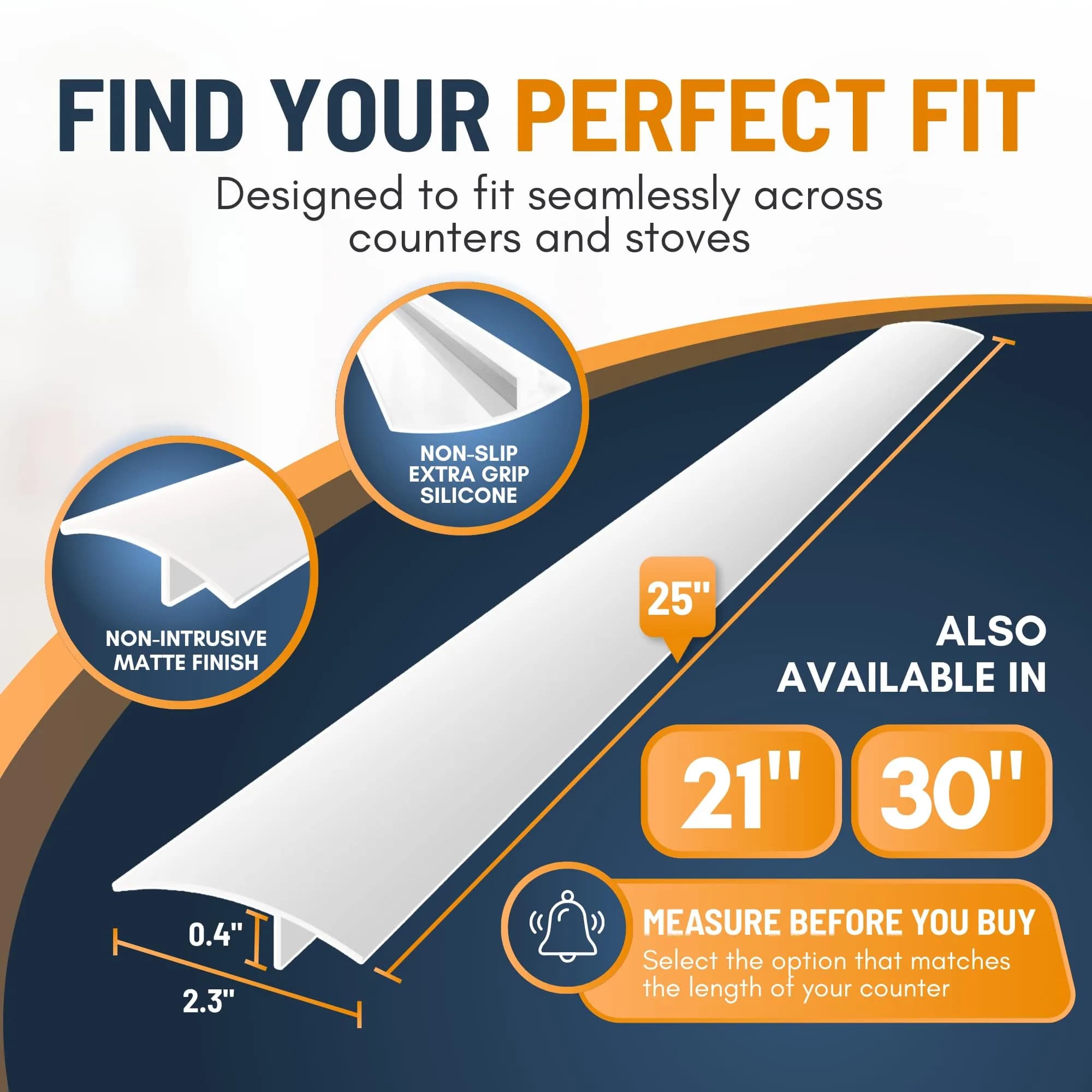 Linda's Essentials Silicone Stove Gap Covers (2-Pack, 63.5cm / 25 Inches, White) | Seals Gaps Between Stovetop and Counter - view 2
