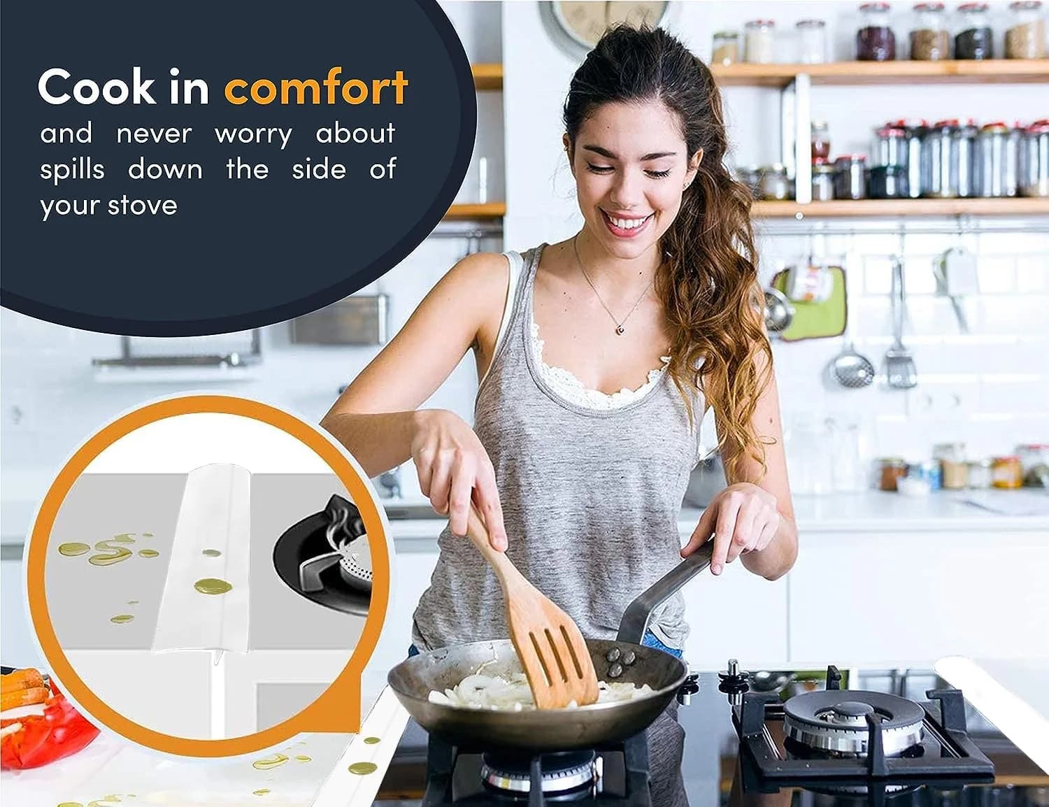 Linda's Essentials Silicone Stove Gap Covers (2-Pack, 63.5cm / 25 Inches, White) | Seals Gaps Between Stovetop and Counter - view 3