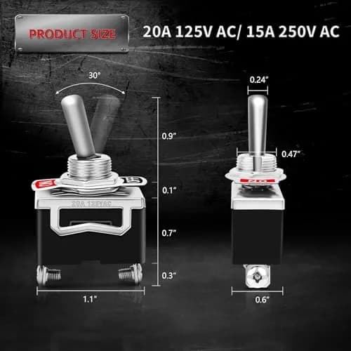 COROTC 125V 8 Pack Toggle Switches | Waterproof 20A Heavy Duty SPST thumbnail 2