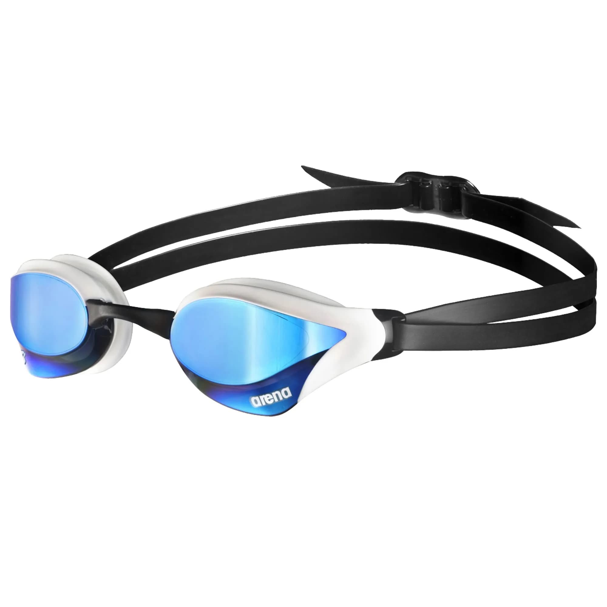 ARENA Cobra Core Swipe Racing Swim Goggles Pro Competitive Swimmers Adult Men Women Anti-Fog Coating Polycarbonate Hard Mirrored Lens, Emerald/Peacock — Blue/White / Swipe Anti-fog Mirror