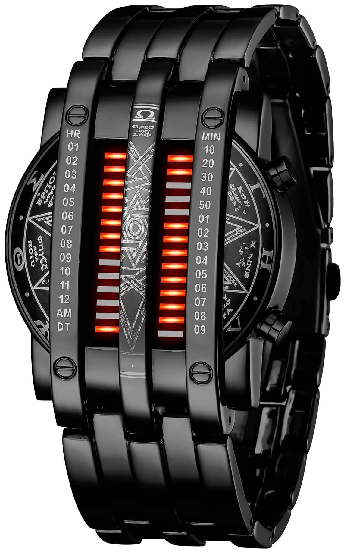 MASTOP Binary Matrix Blue LED Digital Watch Men's Classic Fashion Black Plated Wrist Watch 43mm (Black Red) - main product image