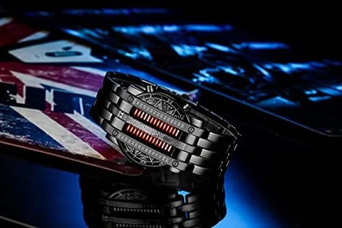 MASTOP Binary Matrix Blue LED Digital Watch Men's Classic Fashion Black Plated Wrist Watch 43mm (Black Red) thumbnail 4