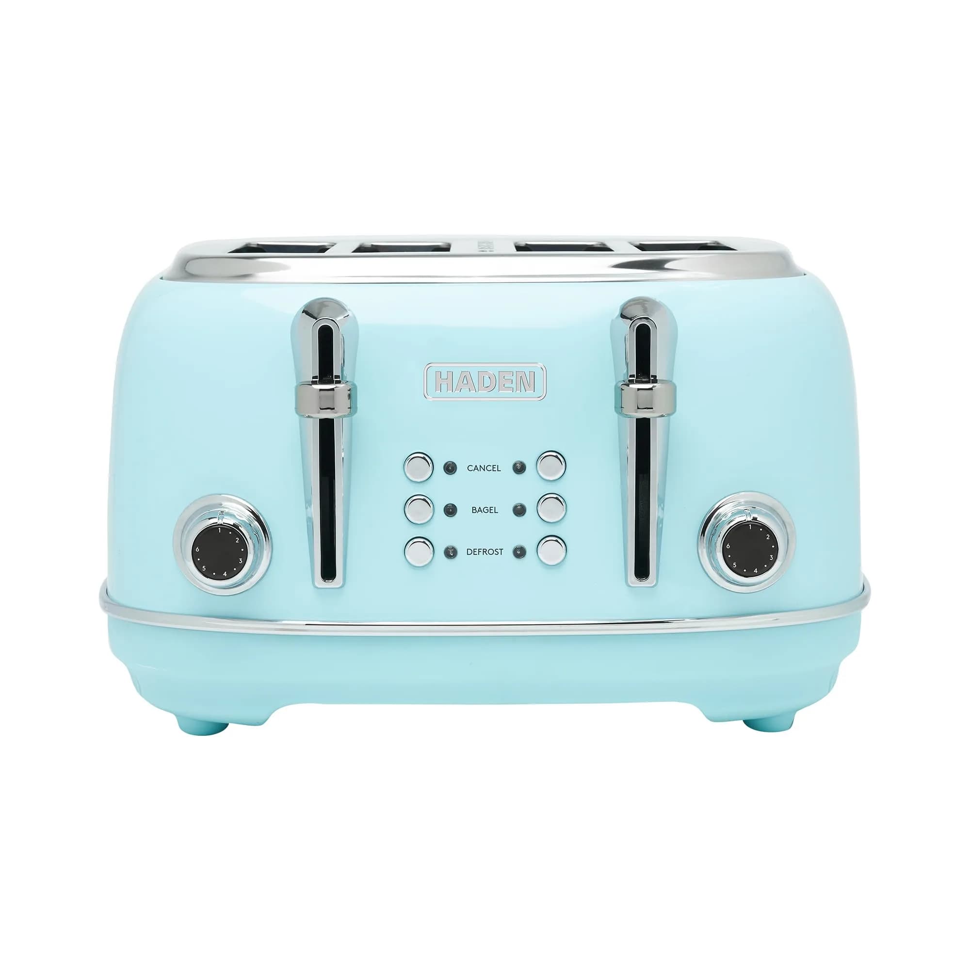 Haden Heritage 4 Slice Wide Slot Stainless Steel Toaster with Adjustable Browning & Non-Slip Feet, Turquoise & Chrome | Classic Design & Modern Features