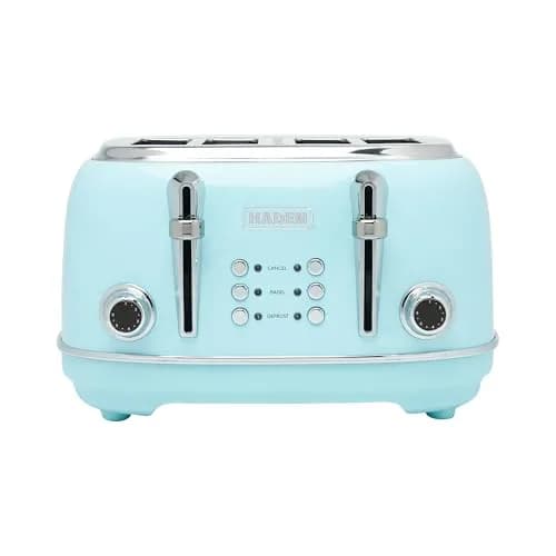Haden Heritage 4 Slice Wide Slot Stainless Steel Toaster with Adjustable Browning & Non-Slip Feet, Turquoise & Chrome | Classic Design & Modern Features thumbnail 1