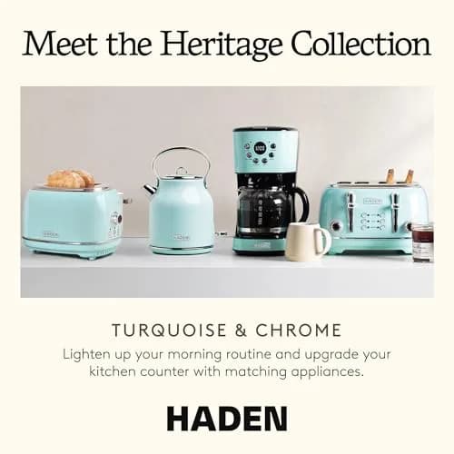 Haden Heritage 4 Slice Wide Slot Stainless Steel Toaster with Adjustable Browning & Non-Slip Feet, Turquoise & Chrome | Classic Design & Modern Features thumbnail 5