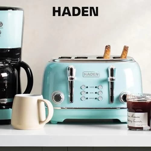 Haden Heritage 4 Slice Wide Slot Stainless Steel Toaster with Adjustable Browning & Non-Slip Feet, Turquoise & Chrome | Classic Design & Modern Features thumbnail 6