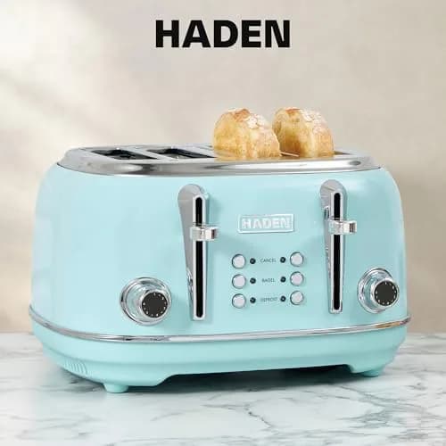 Haden Heritage 4 Slice Wide Slot Stainless Steel Toaster with Adjustable Browning & Non-Slip Feet, Turquoise & Chrome | Classic Design & Modern Features thumbnail 7