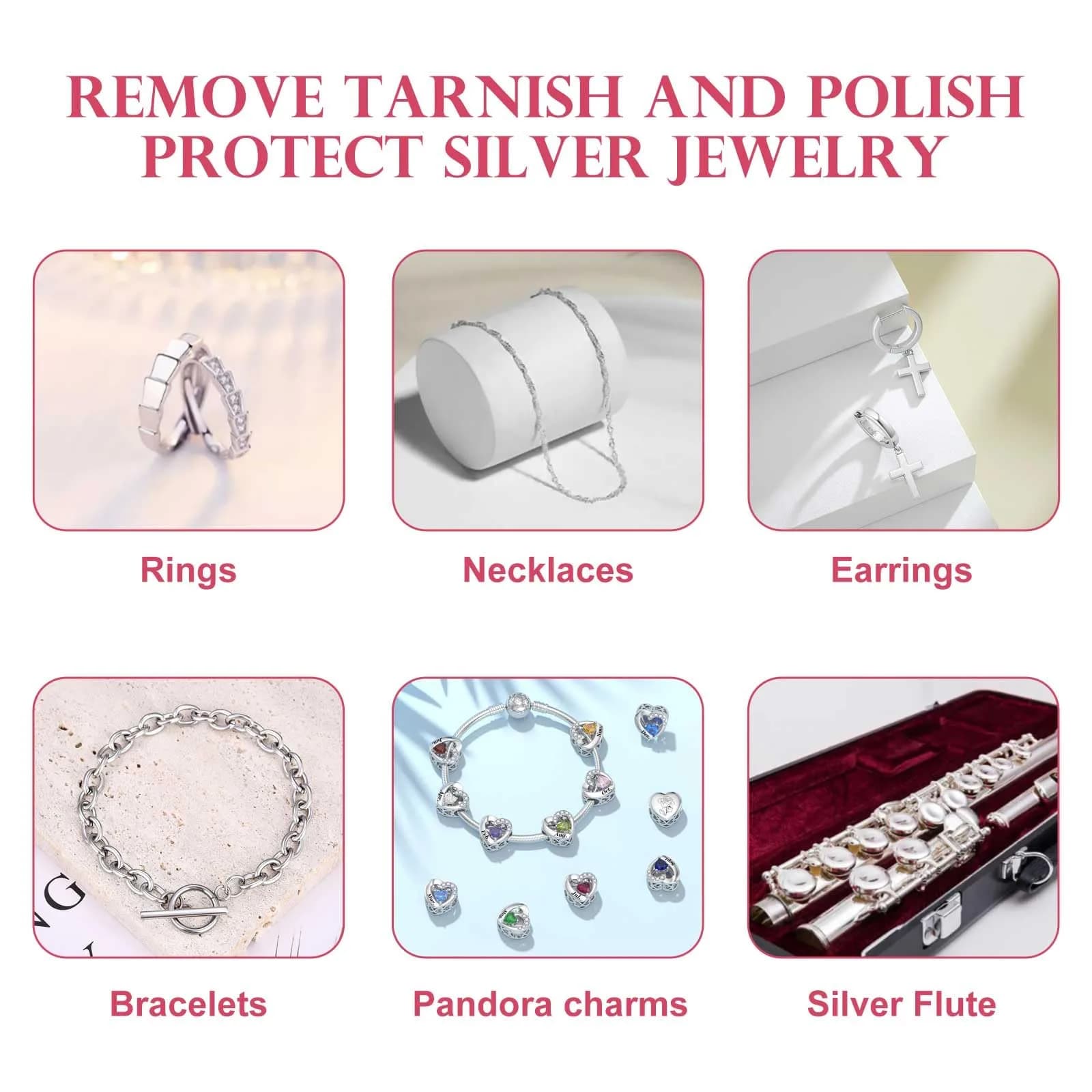 SEVENWELL Pink 50pcs Jewelry Cleaning Cloth | Sterling Silver Gold Platinum Polish 8x8cm - view 4
