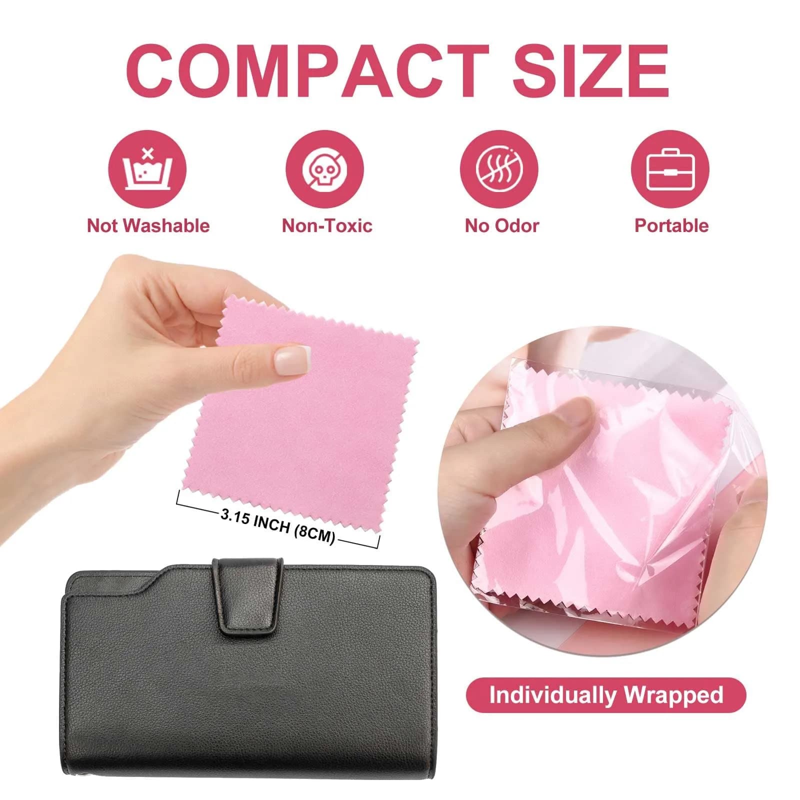 SEVENWELL Pink 50pcs Jewelry Cleaning Cloth | Sterling Silver Gold Platinum Polish 8x8cm - view 2