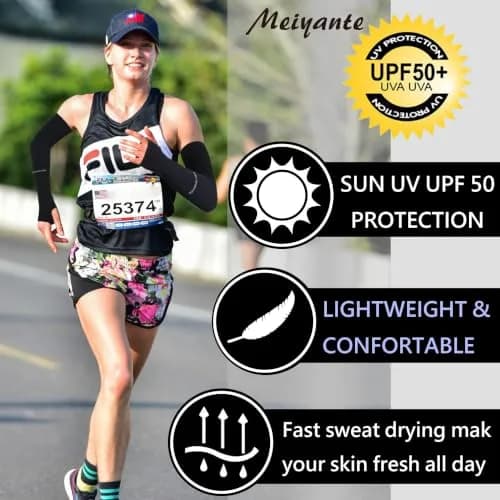 Meiyante Black Arm Sleeves with Thumb Holes & Palm Coverage | UPF 50+ Sun Protection for Men & Women thumbnail 5