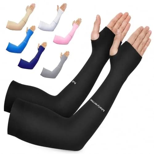 Meiyante Black Arm Sleeves with Thumb Holes & Palm Coverage | UPF 50+ Sun Protection for Men & Women thumbnail 1