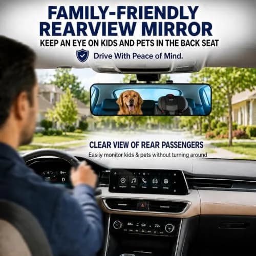 SkycropHD Blue Anti Glare Wide Angle Car Rearview Mirror 29.5cm (11.6'') | Reduces Blind Spots & Headlight Glare thumbnail 4