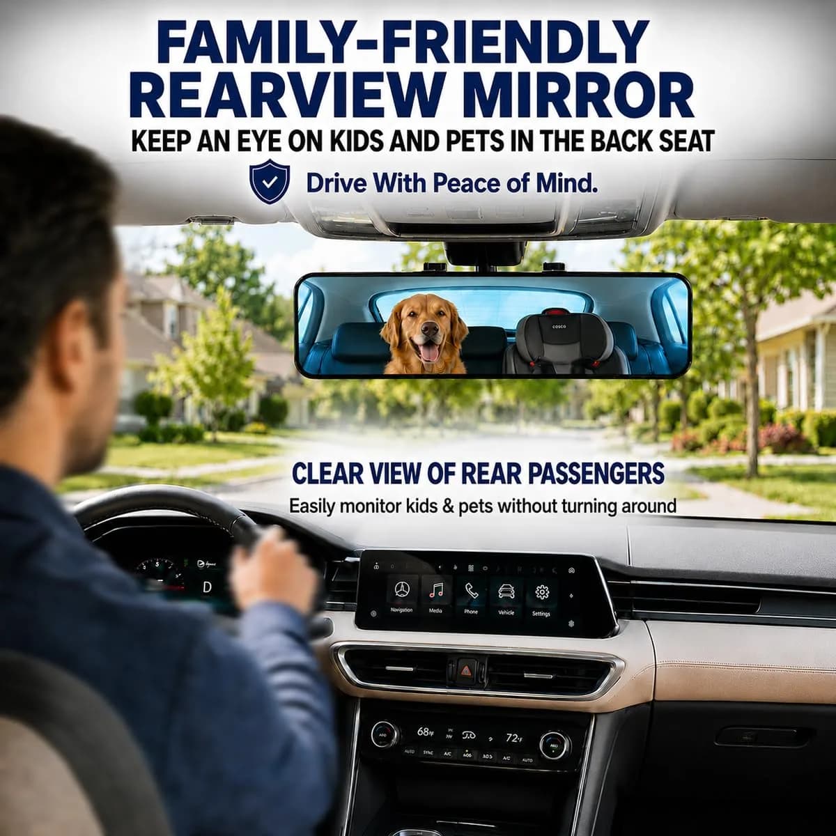 SkycropHD Blue Anti Glare Wide Angle Car Rearview Mirror 29.5cm (11.6'') | Reduces Blind Spots & Headlight Glare - view 4