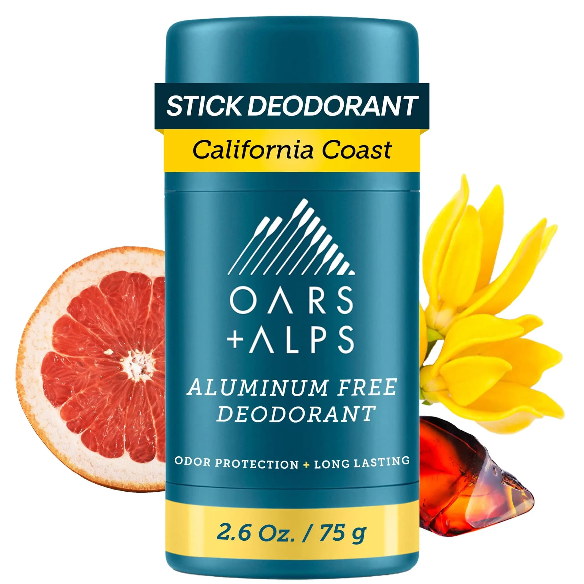 Oars + Alps Aluminum Free Deodorant Stick for Men & Women, California Coast Scent, 74g (2.6oz) | Odor Absorbing & Clear Formula — California Coast