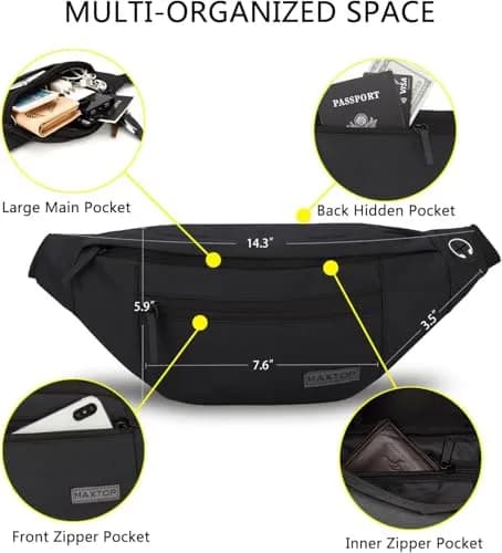 MAXTOP Large Fanny Pack for Women Men Crossbody Bag with 4-Zipper Pockets | Hands-Free, Adjustable Waist, Water-Resistant thumbnail 3