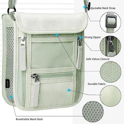 WALNEW RFID Blocking Passport Holder Neck Pouch 18cm (7.5") | Secure Travel Wallet with Lanyard for Men & Women thumbnail 4