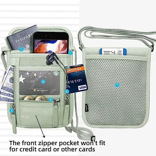 WALNEW RFID Blocking Passport Holder Neck Pouch 18cm (7.5") | Secure Travel Wallet with Lanyard for Men & Women thumbnail 5