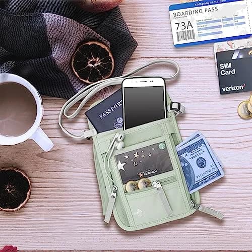 WALNEW RFID Blocking Passport Holder Neck Pouch 18cm (7.5") | Secure Travel Wallet with Lanyard for Men & Women thumbnail 7