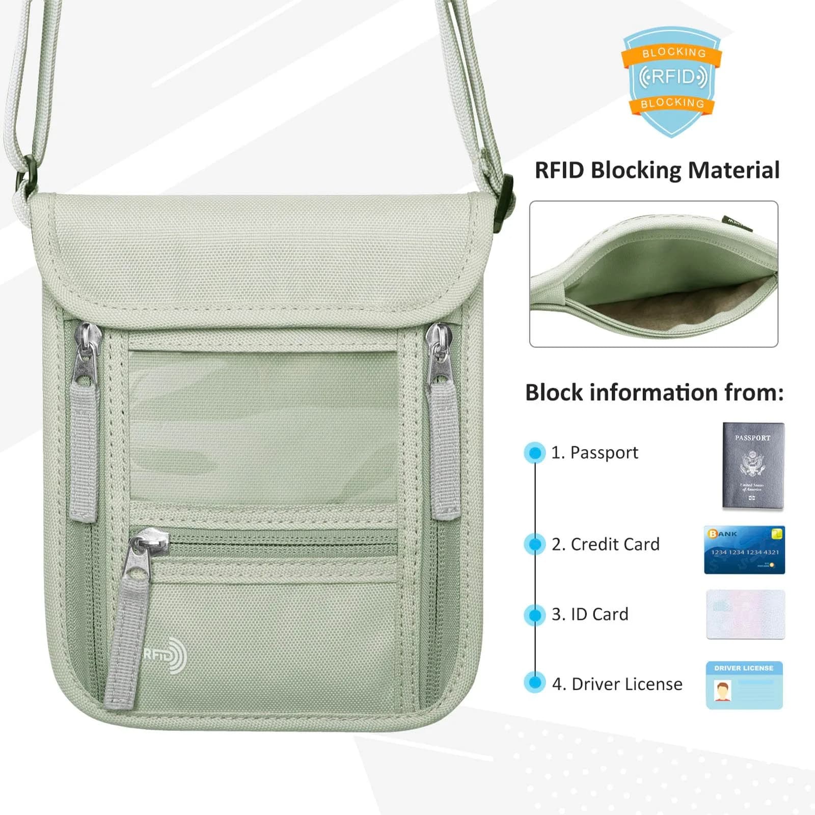 WALNEW RFID Blocking Passport Holder Neck Pouch 18cm (7.5") | Secure Travel Wallet with Lanyard for Men & Women - view 3