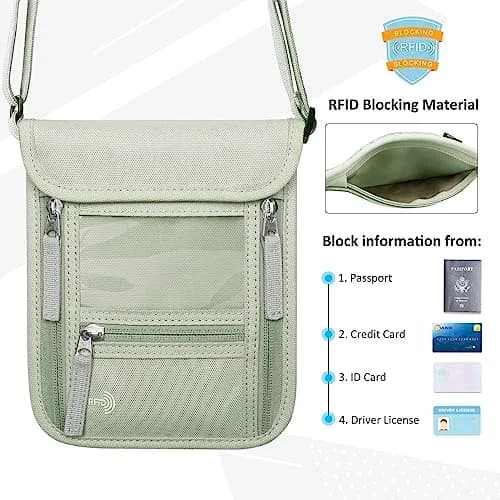 WALNEW RFID Blocking Passport Holder Neck Pouch 18cm (7.5") | Secure Travel Wallet with Lanyard for Men & Women thumbnail 3