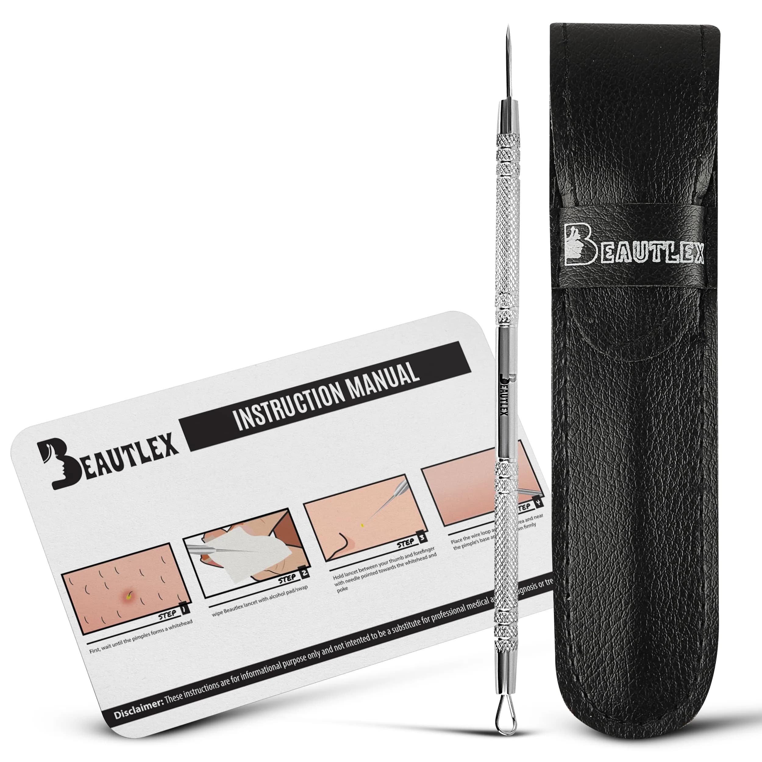 Beautlex Blackhead Remover Tool & Comedone Extractor | Stainless Steel Acne Pimple Pore Cleaner — Silver