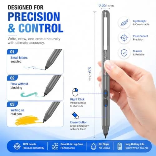 ANYQOO Active Stylus Pen for HP Laptops 1024 Pressure Levels | 2500 Hours Battery Life thumbnail 6