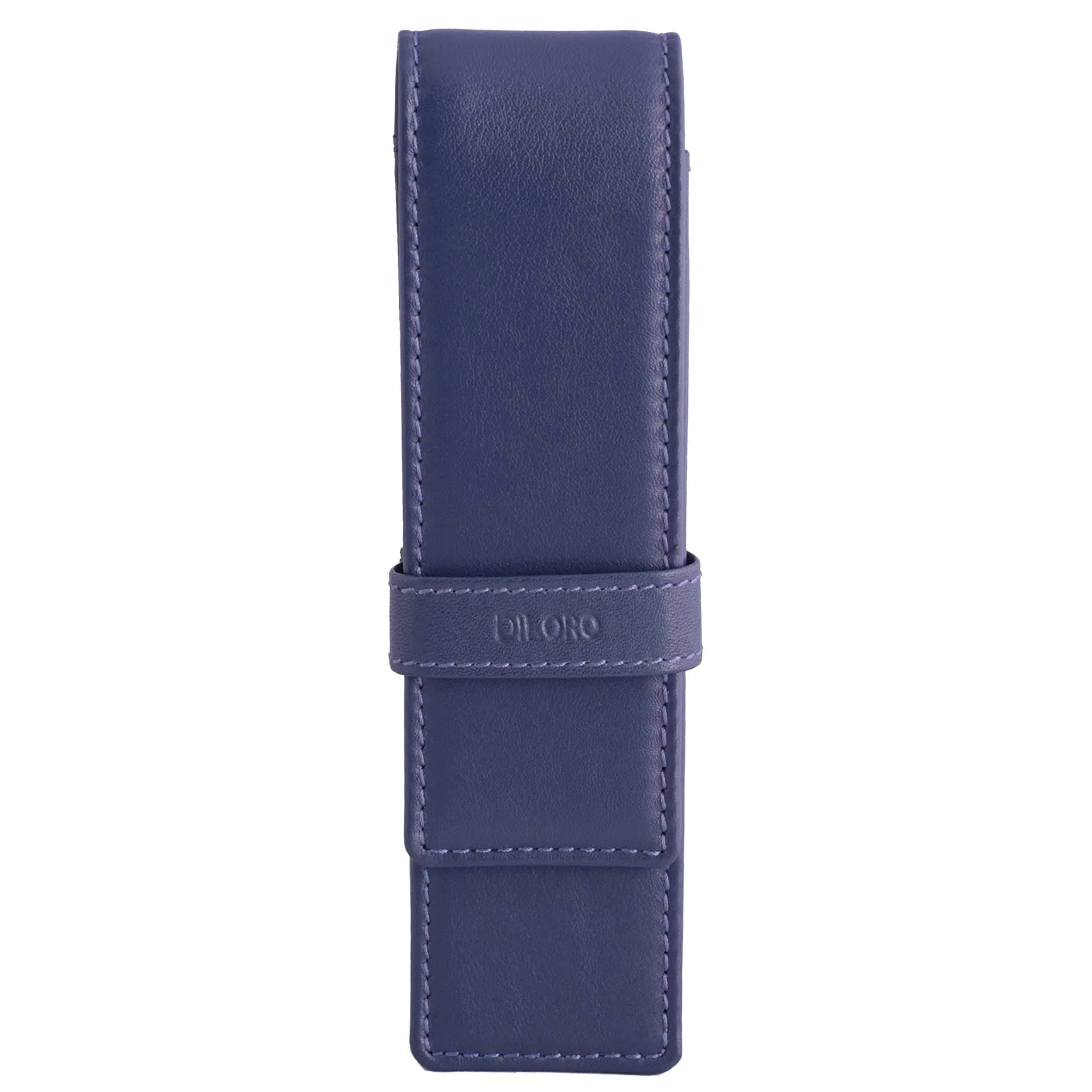DiLoro Leather Double Pen Case Holder for 2 Pens Pencils Violet | Premium Full Grain Leather - main product image