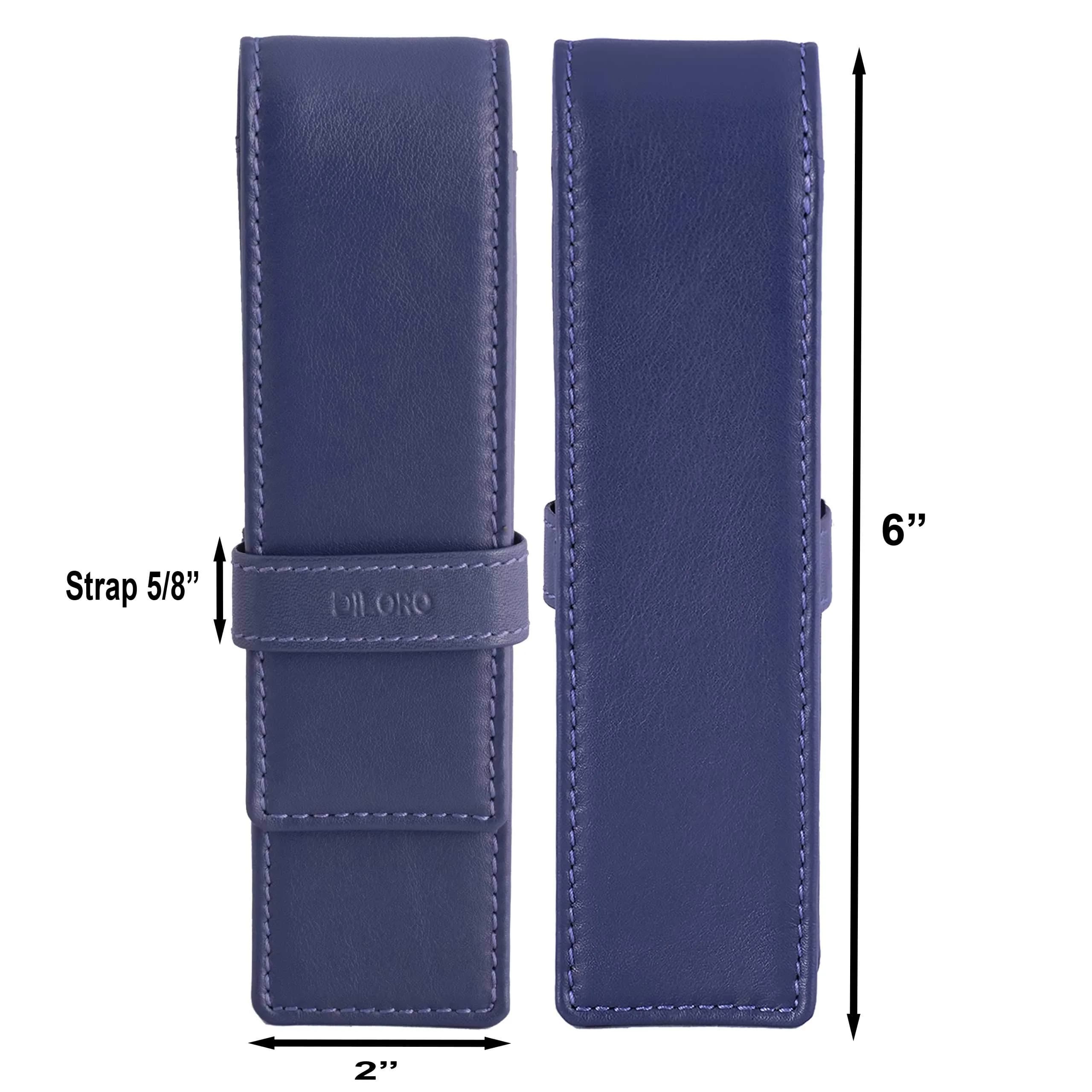 DiLoro Leather Double Pen Case Holder for 2 Pens Pencils Violet | Premium Full Grain Leather - view 5