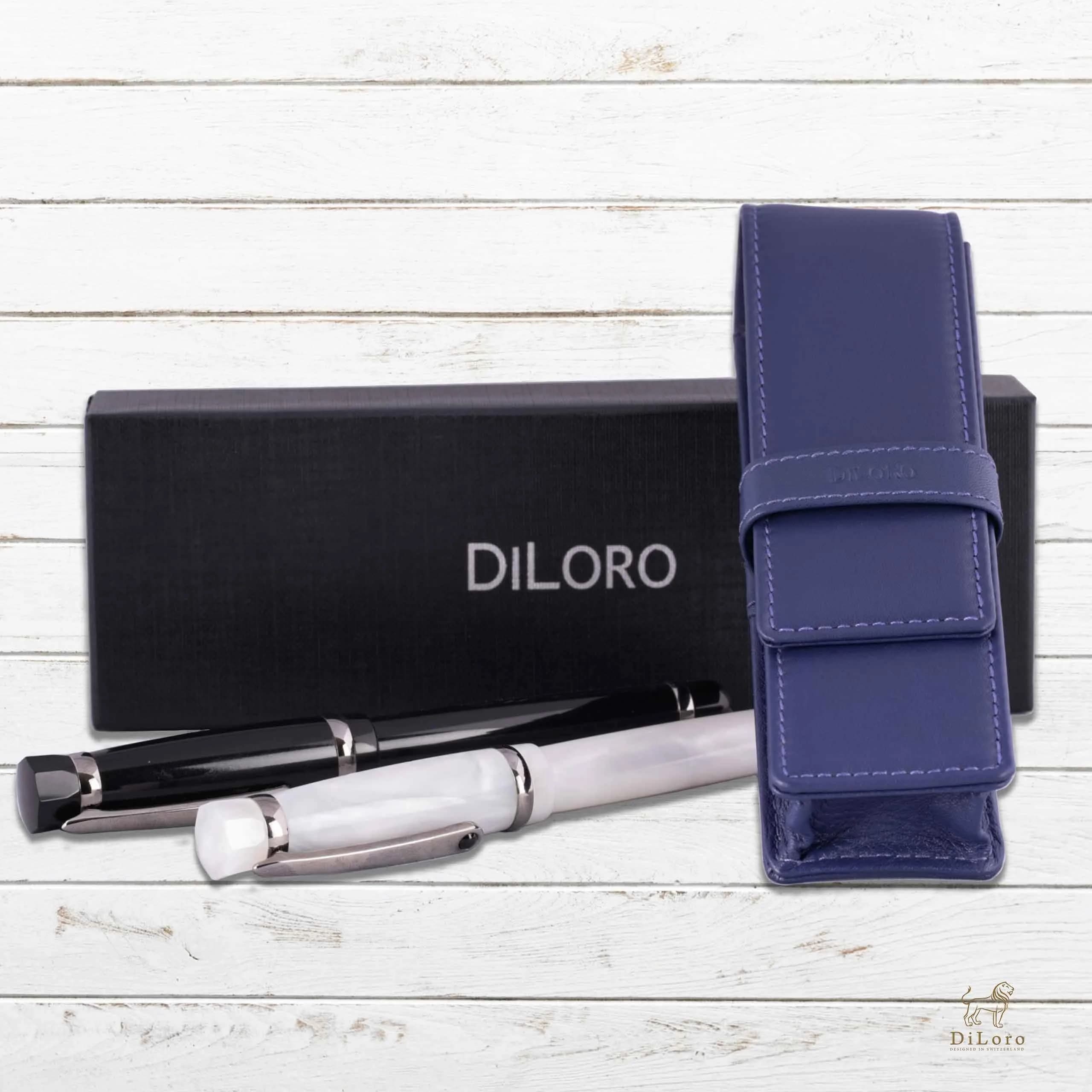 DiLoro Leather Double Pen Case Holder for 2 Pens Pencils Violet | Premium Full Grain Leather - view 6