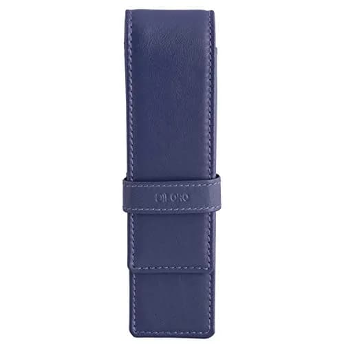 DiLoro Leather Double Pen Case Holder for 2 Pens Pencils Violet | Premium Full Grain Leather thumbnail 1