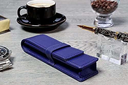 DiLoro Leather Double Pen Case Holder for 2 Pens Pencils Violet | Premium Full Grain Leather thumbnail 7