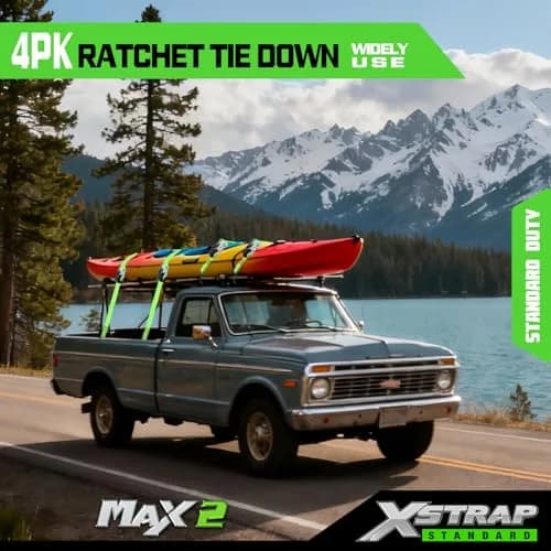 XSTRAP STANDARD 4 Pack 1" x 15Ft Ratchet Tie Down Straps with 4 Soft Loops | Heavy-Duty Cargo Securing in Green thumbnail 2