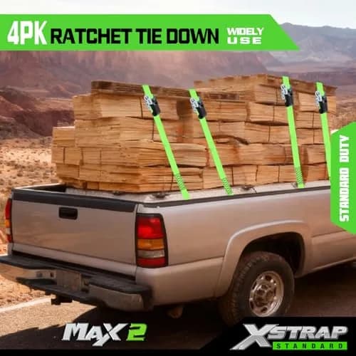 XSTRAP STANDARD 4 Pack 1" x 15Ft Ratchet Tie Down Straps with 4 Soft Loops | Heavy-Duty Cargo Securing in Green thumbnail 3