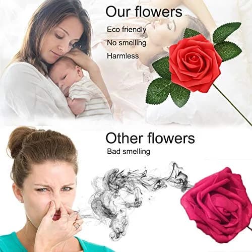 Higfra Pink 25pcs Artificial Foam Roses with Stems | Realistic Look for DIY Bouquets & Decor thumbnail 6