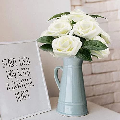 Higfra Artificial Latex Foam Roses with Stems (25 Count, Cream) | Realistic Fake Flowers for DIY Arrangements thumbnail 5