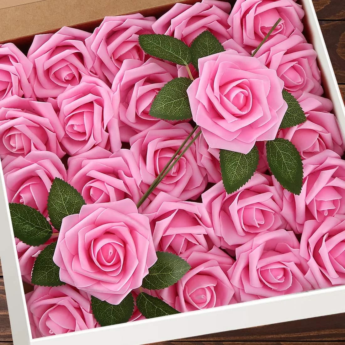 Higfra Artificial Roses 25pcs Peach Latex Foam Flowers with Stems | 7.6 cm (3 Inch) Rose Heads, 20.3 cm (8 Inch) Stems - main product image