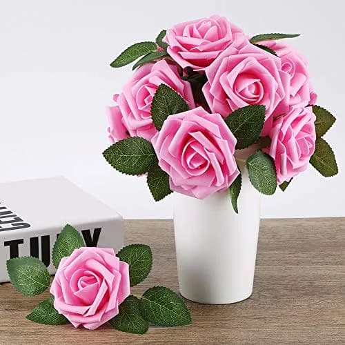 Higfra Artificial Roses 25pcs Peach Latex Foam Flowers with Stems | 7.6 cm (3 Inch) Rose Heads, 20.3 cm (8 Inch) Stems thumbnail 3