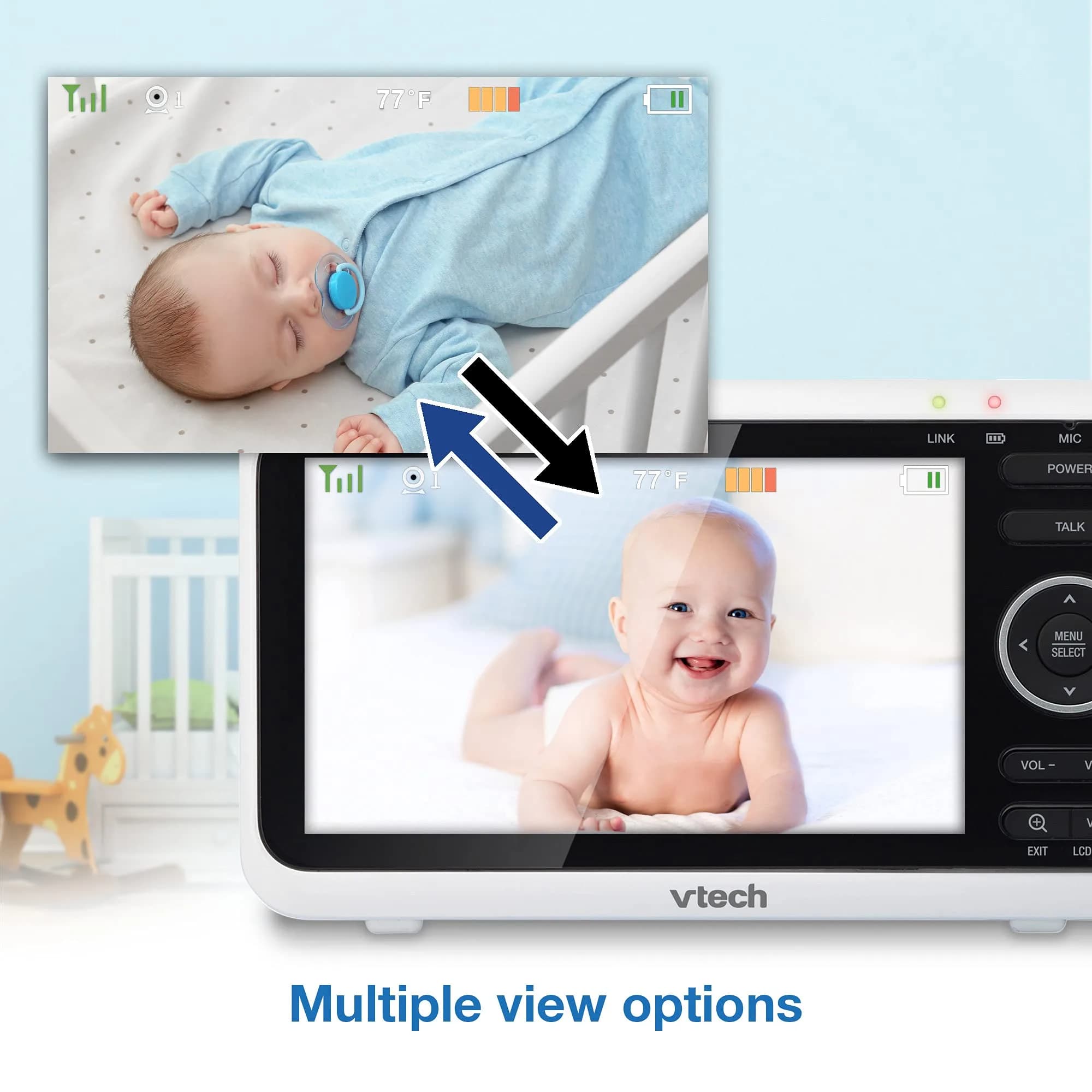 VTech VM350-2 Baby Monitor with 2 Cameras & 5" Screen | No WiFi, 1000ft Range, Night Vision, Temp Sensor - view 8