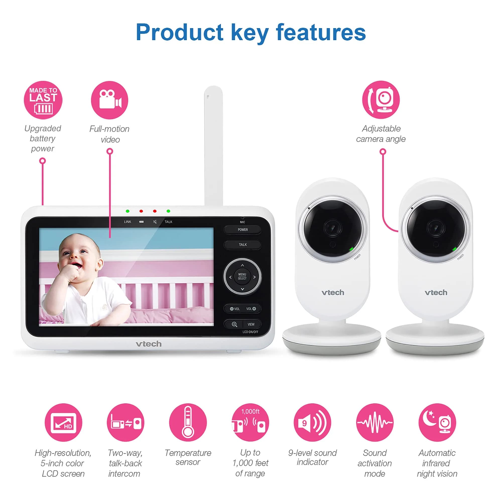 VTech VM350-2 No WiFi Video Baby Monitor with 2 Cameras & 5" Screen - view 2