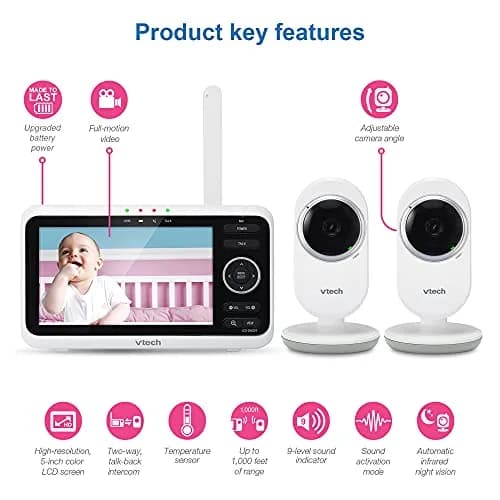 VTech VM350-2 Baby Monitor with 2 Cameras & 5" Screen | No WiFi, 1000ft Range, Night Vision, Temp Sensor thumbnail 2