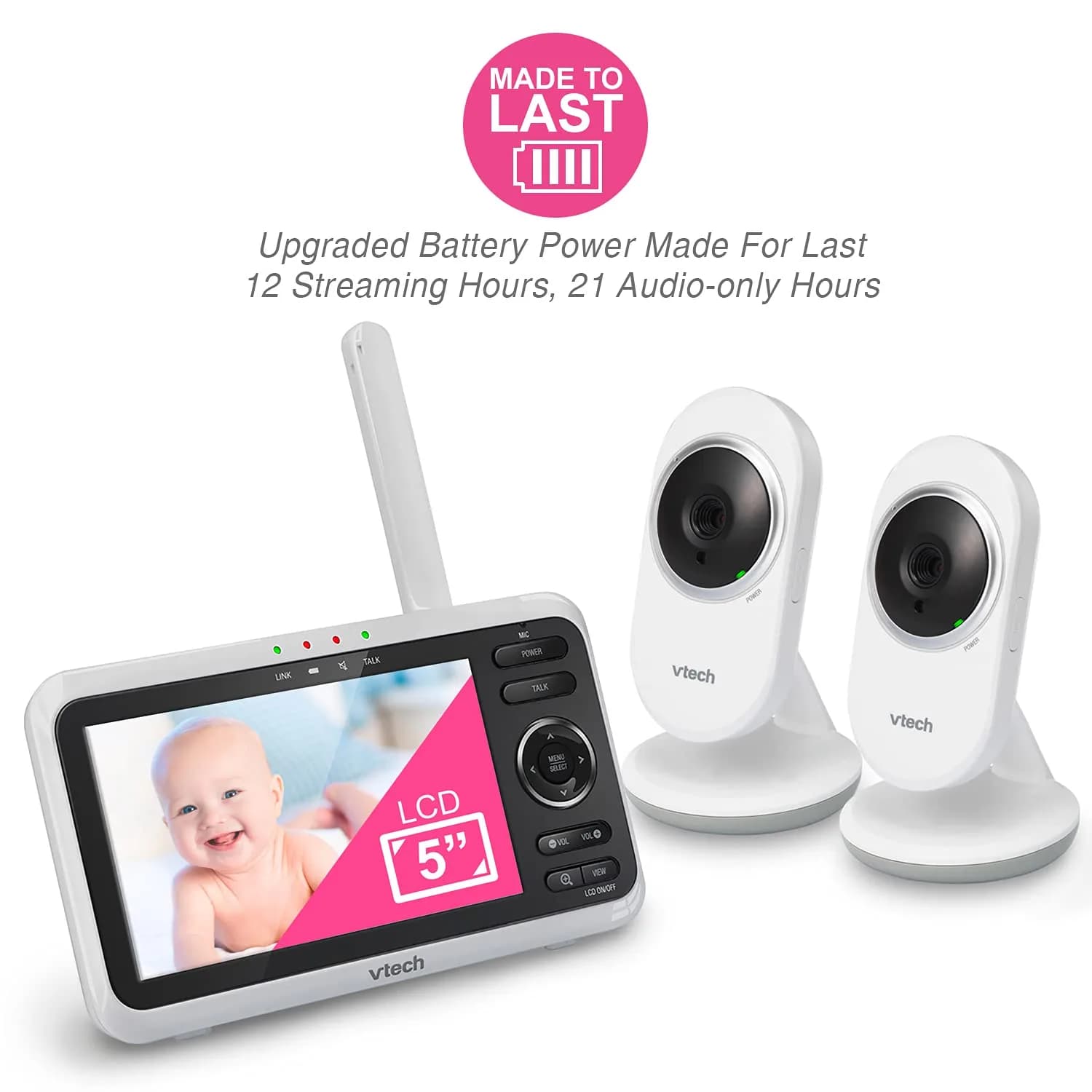 VTech VM350-2 No WiFi Video Baby Monitor with 2 Cameras & 5" Screen - view 3
