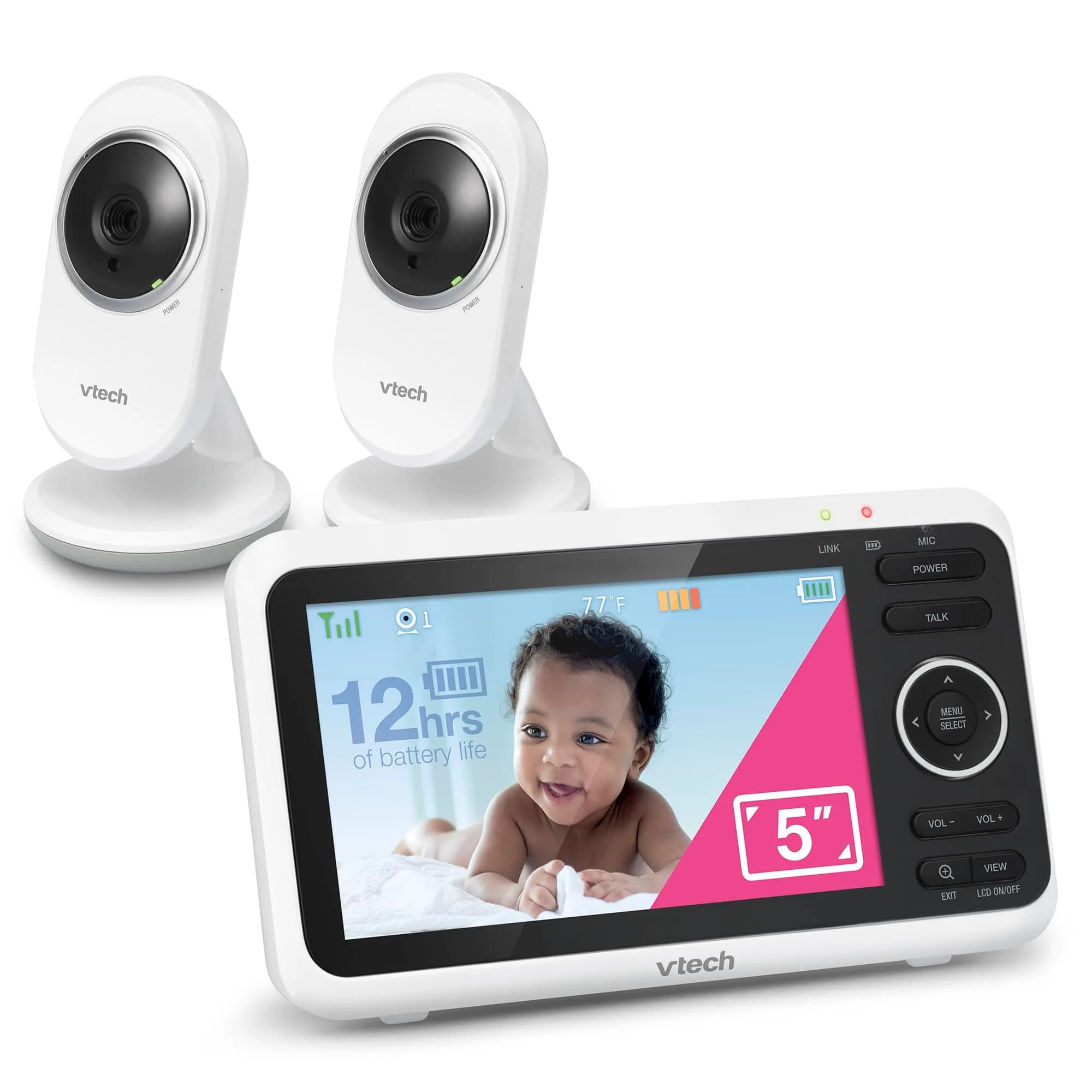 VTech VM3252 No WiFi Video Baby Monitor, 2.8" Screen | 1000ft Range, 480p Video, 2-Way Talk — VM350-2 - 2 Cameras