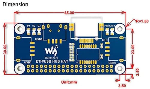 Waveshare Ethernet/USB HUB HAT for Raspberry Pi 5/4B/3B+/Zero 2W with 3x USB 2.0/1.1 Ports & RJ45 10/100M Ethernet Port | Expansion Board thumbnail 7