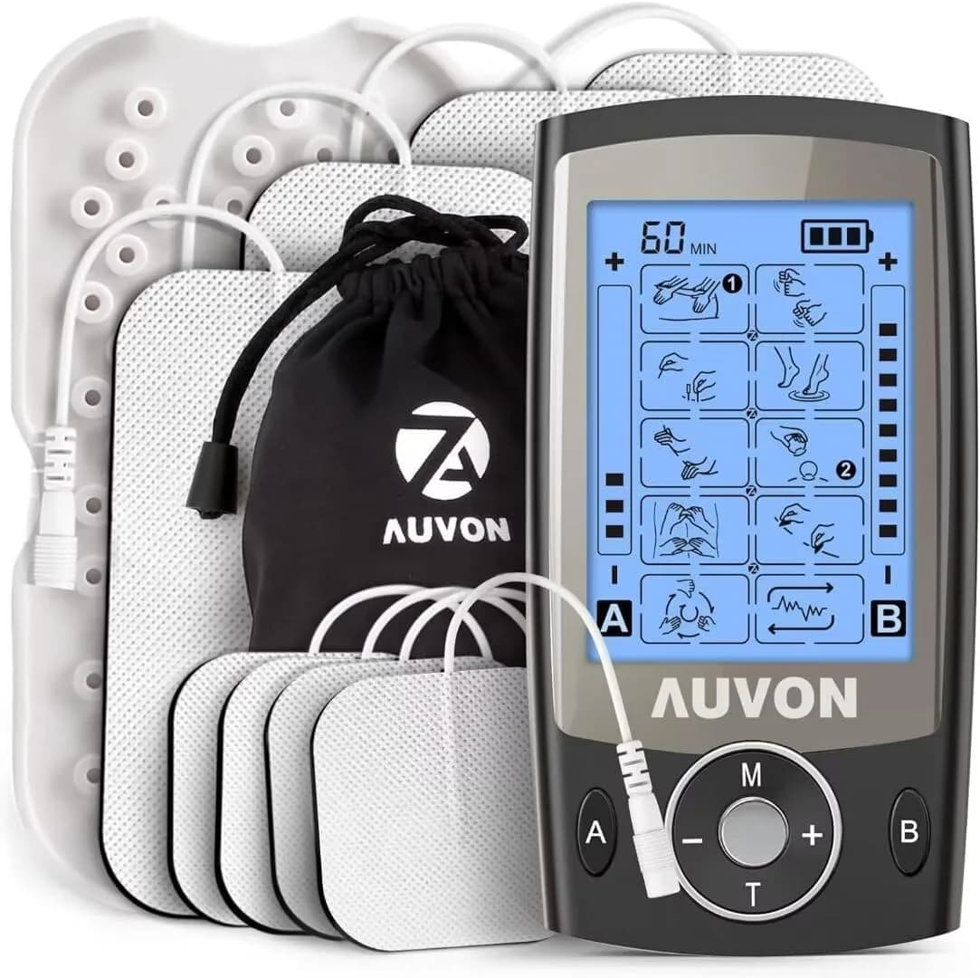 AUVON Dual Channel TENS Unit Muscle Stimulator Machine for Pain Relief, 16 Piece Set | Drug-Free Pain Management - main product image