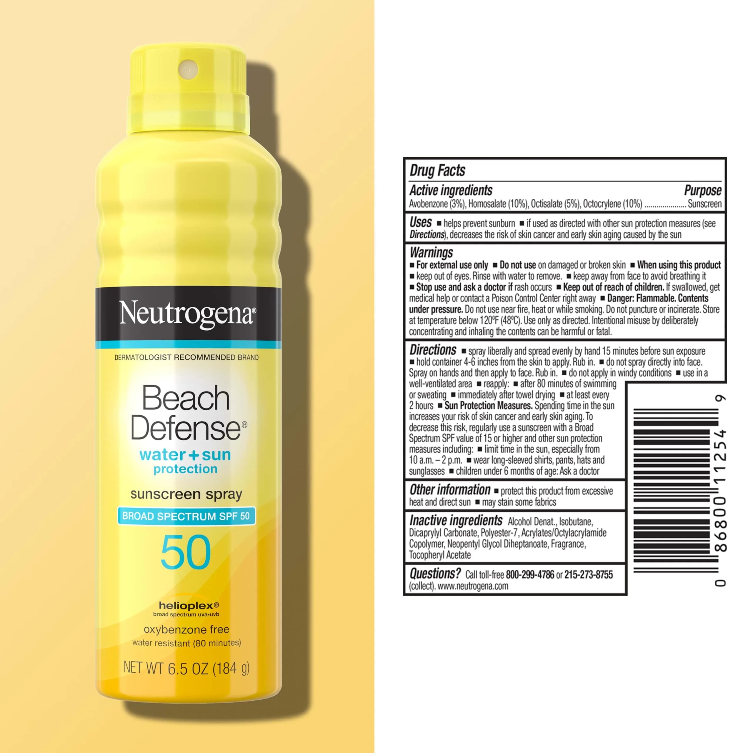 Neutrogena Beach Defense Sunscreen Spray SPF 50, 184 g (6.5 oz) | Water-Resistant 80 Min - view 8