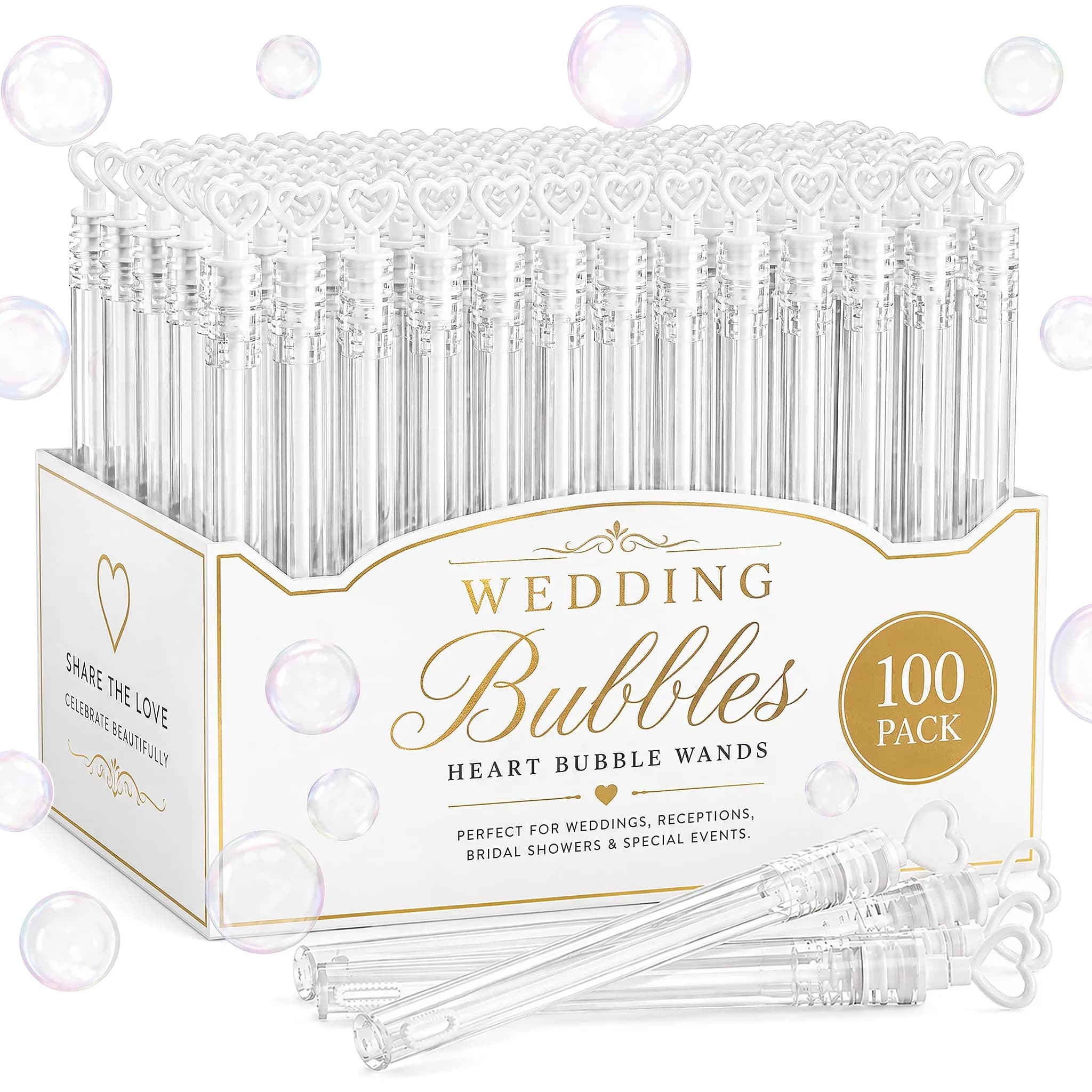 Stock Your Home Heart-Top Wedding Bubbles - 100 Count | Mini Bubble Wands for Weddings & Celebrations - main product image